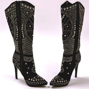 LOLA Women's Pointy Toe Studded Boots Size 6 Black
